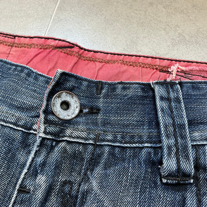 TOUCH Jeansmith Distressed Denim 9/10 Length Pants with 3D Pocket & Red Waistband