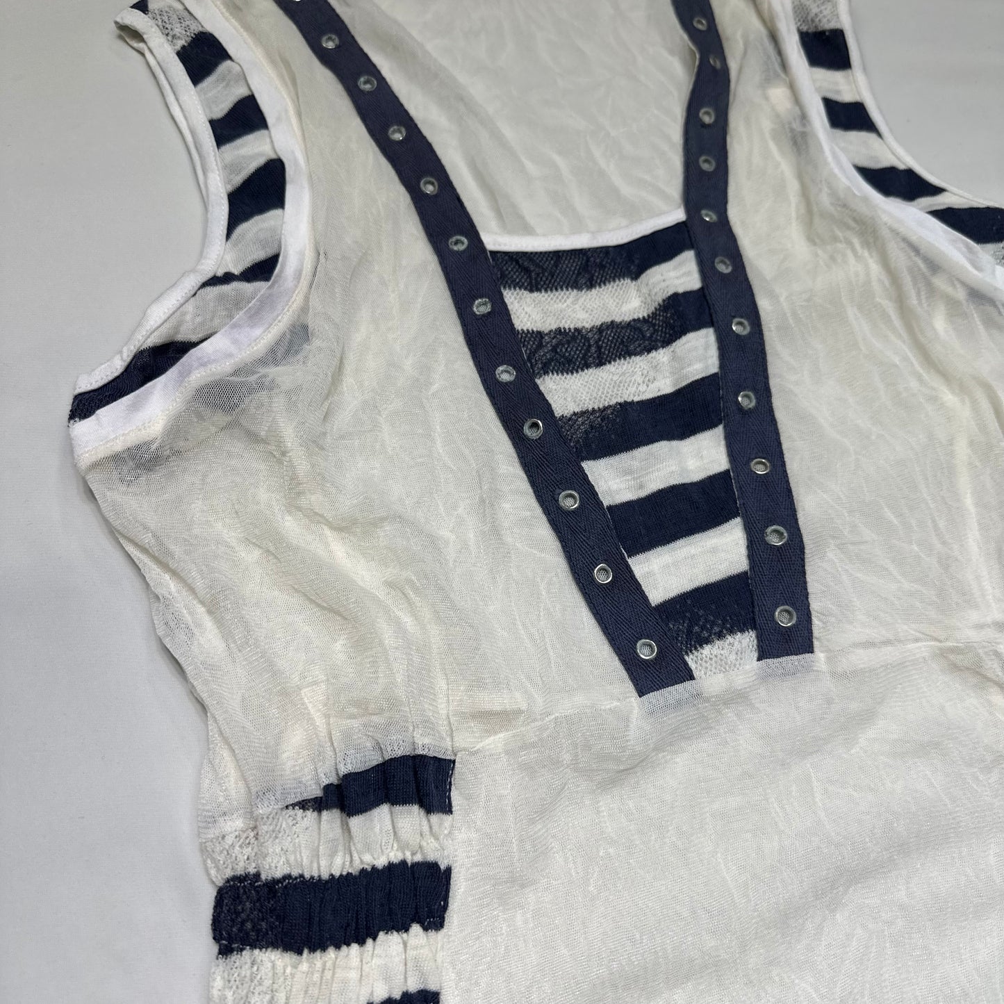 Striped Panel Eyelet Detail Asymmetrical Hem Dress