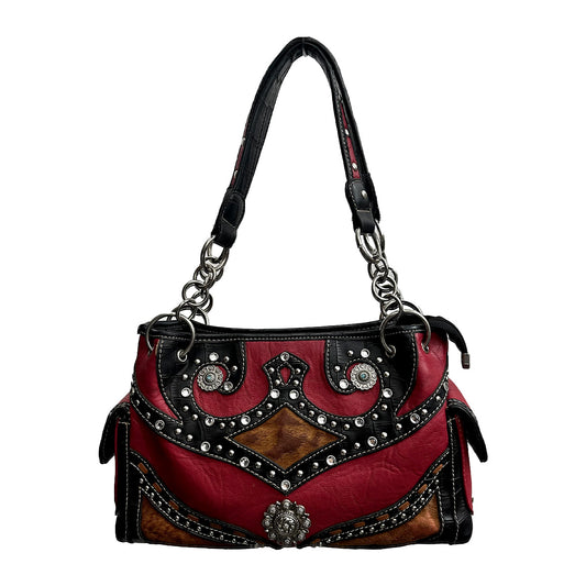 Western Animal Fur Rhinestone Leather Bag