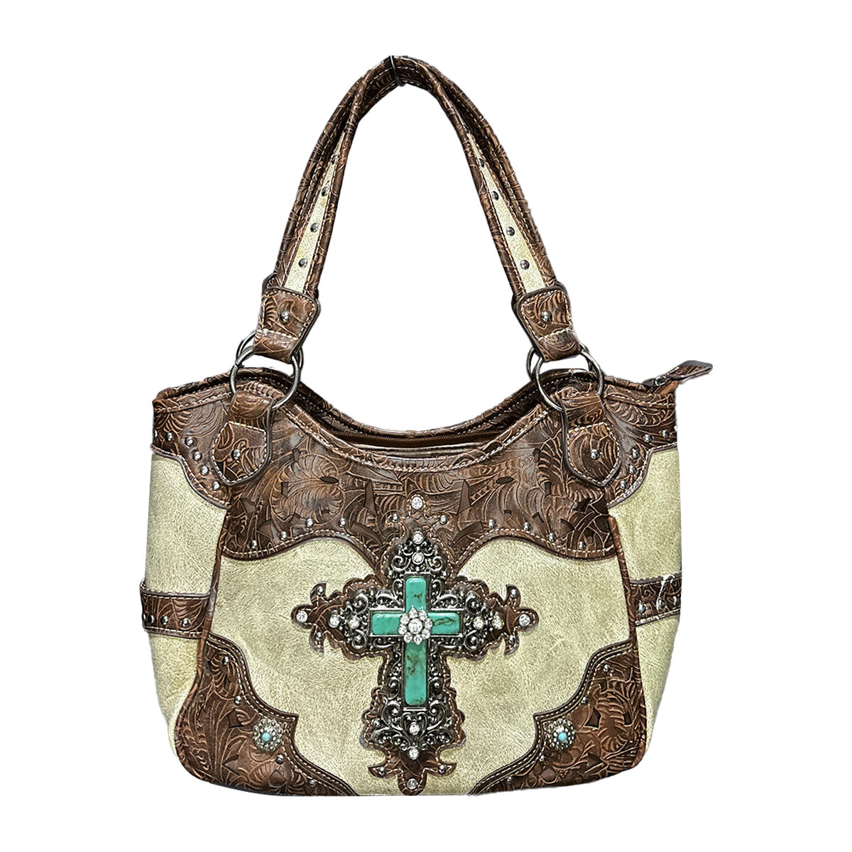 Western Rhinestone Cross Leather Handbag