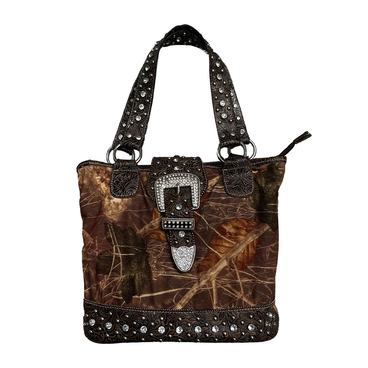 Rhinestone Camo Buckle Shoulder Bag