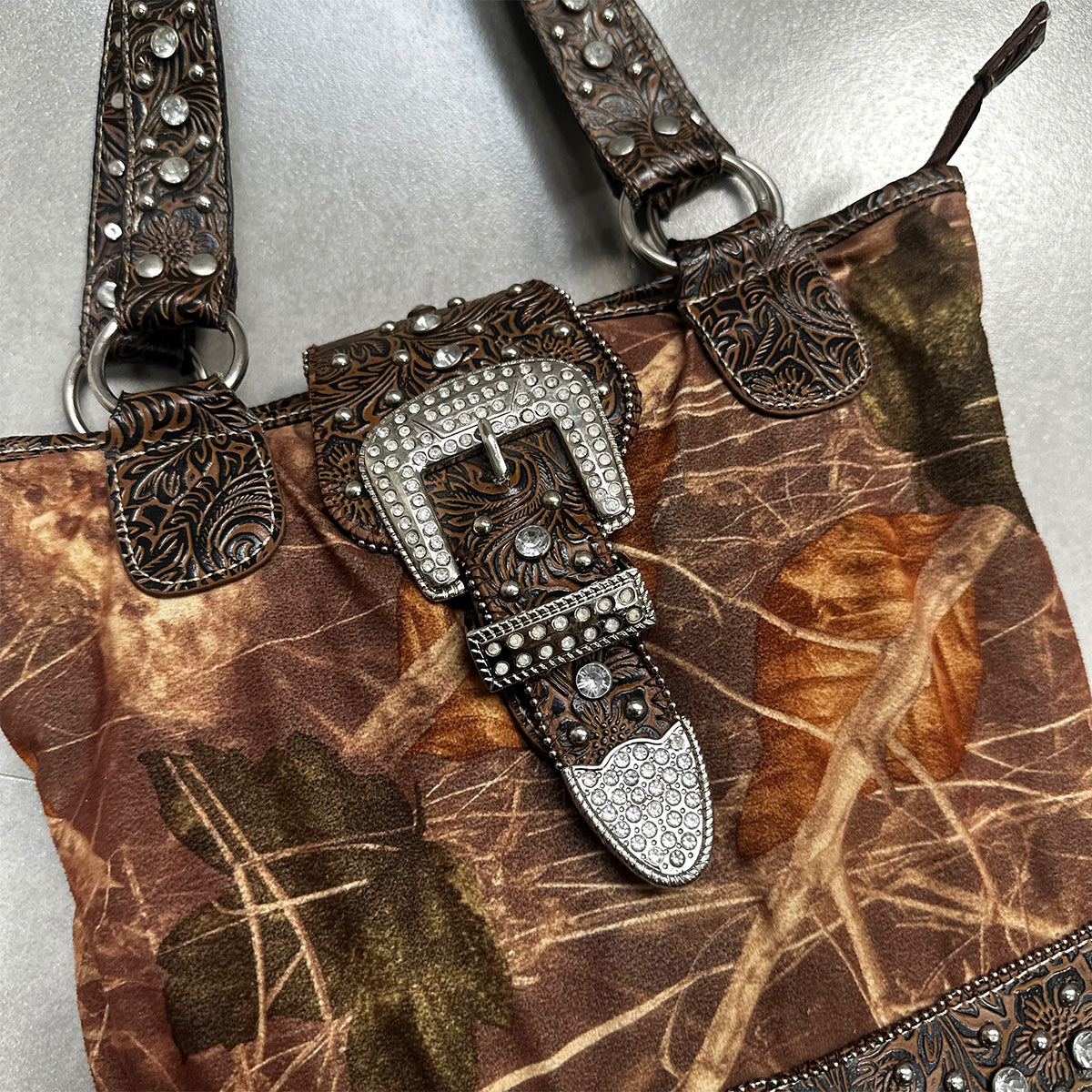 Rhinestone Camo Buckle Shoulder Bag