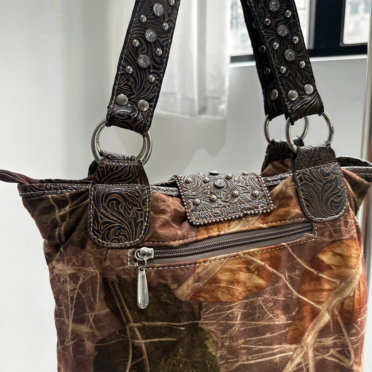 Rhinestone Camo Buckle Shoulder Bag