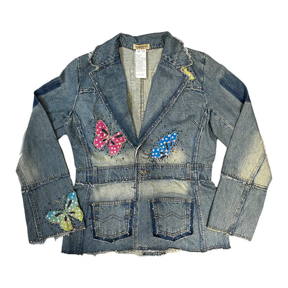 Beaded Butterfly Denim Blazer