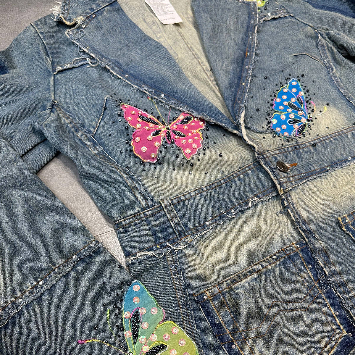 Beaded Butterfly Denim Blazer