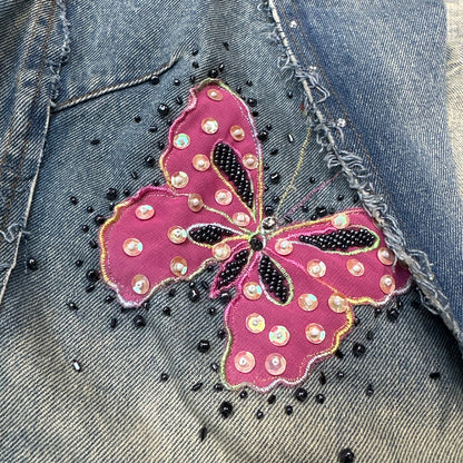 Beaded Butterfly Denim Blazer