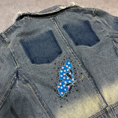 Beaded Butterfly Denim Blazer