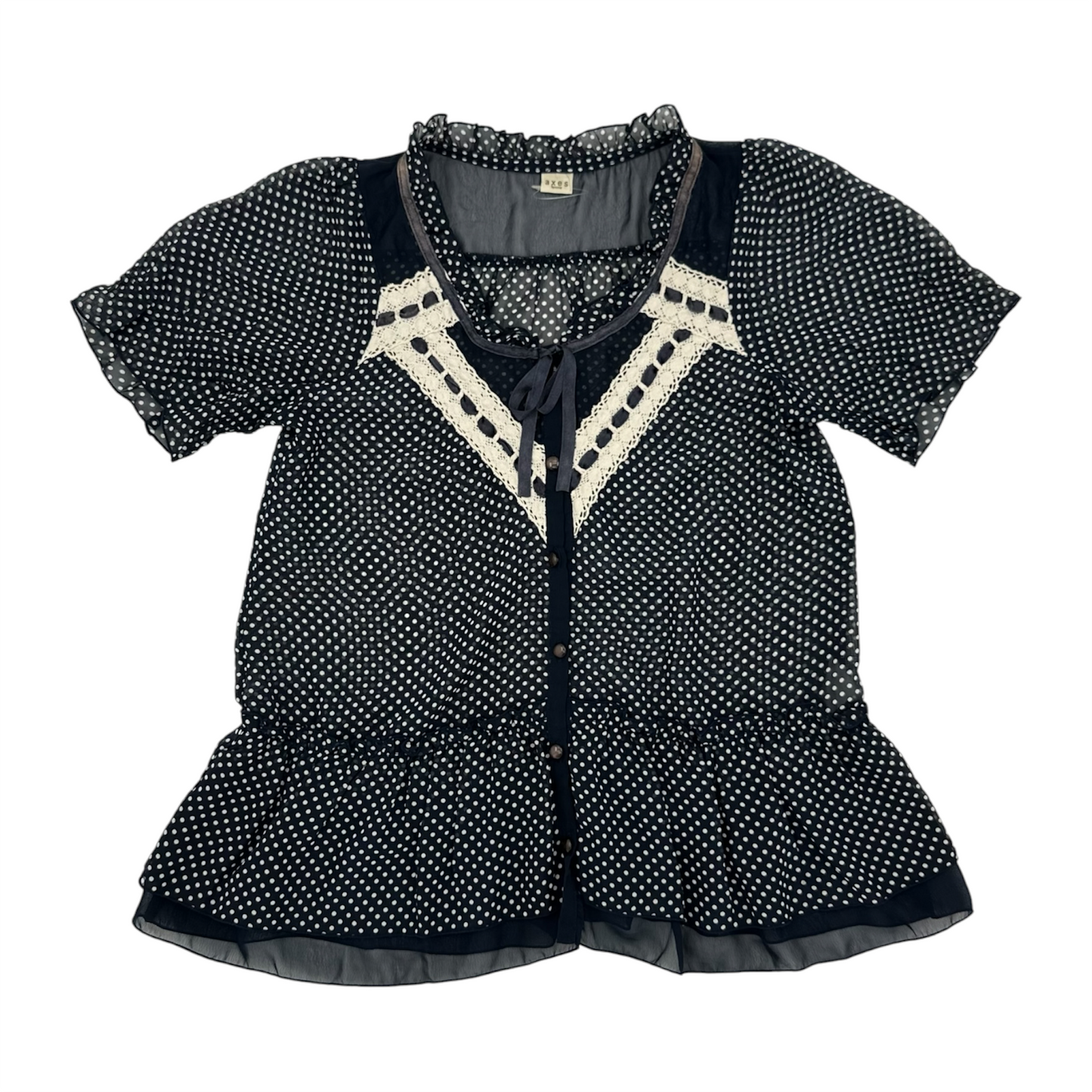 Axes Femme Polka Dot Chiffon Lace Blouse