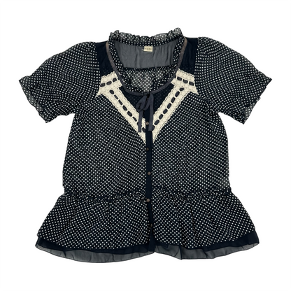 Axes Femme Polka Dot Chiffon Lace Blouse