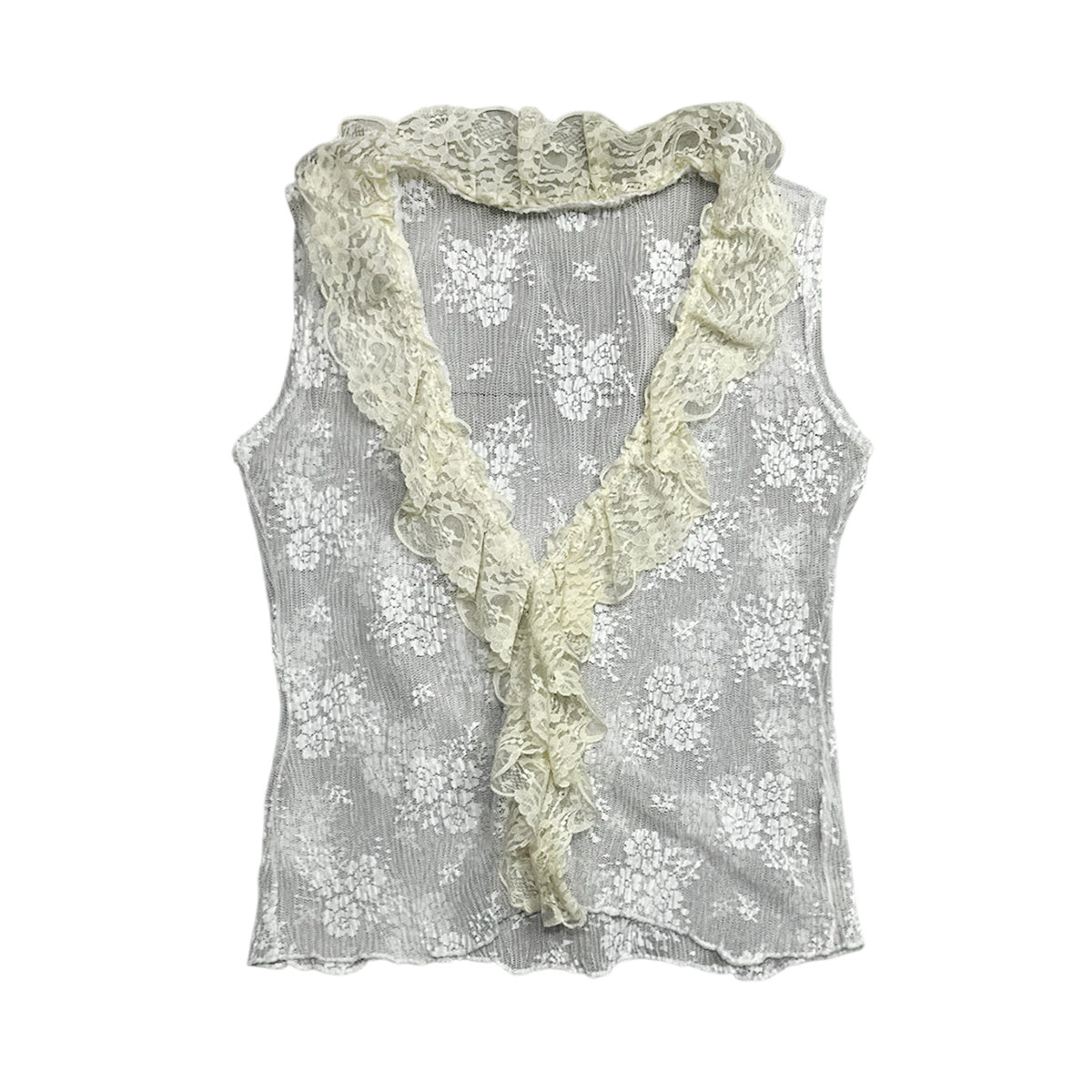 Sheer Lace Ruffle Vest