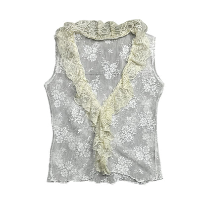 Sheer Lace Ruffle Vest