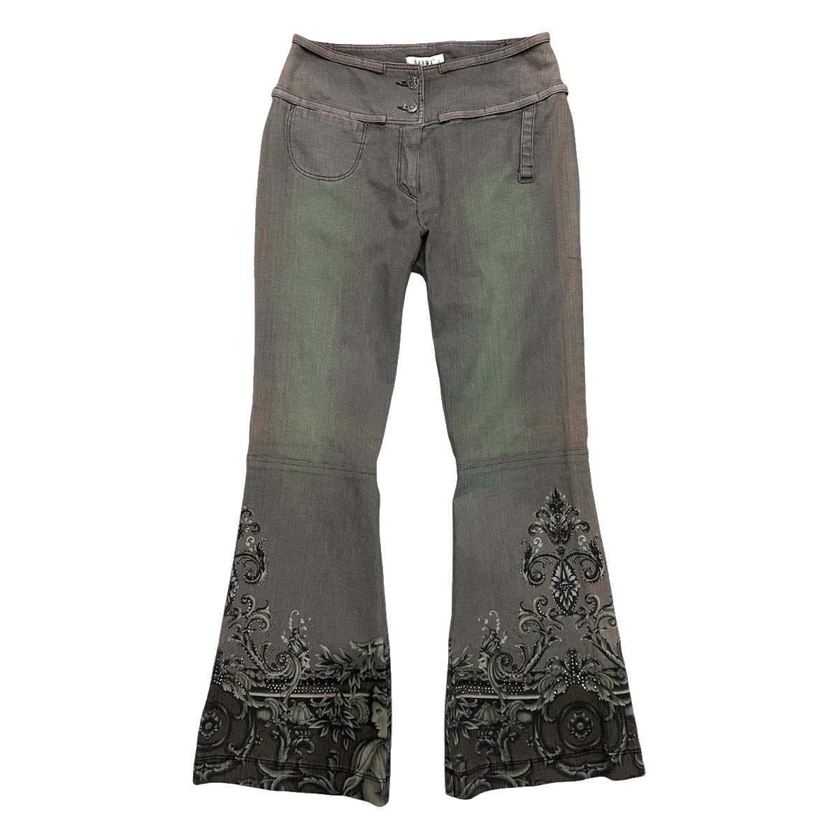 Beaded Artistic Print Flare Pants