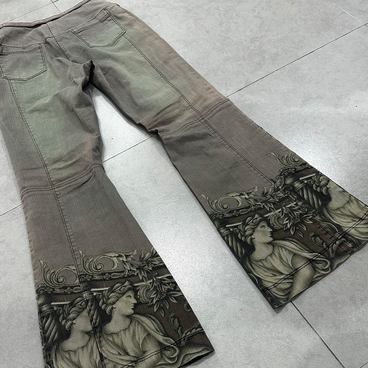 Beaded Artistic Print Flare Pants