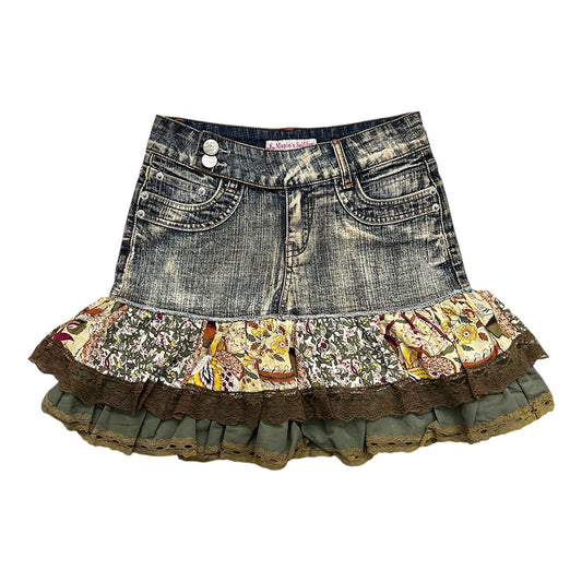 Floral Patched Denim Skirt