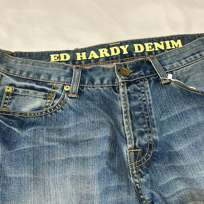 Ed Hardy 00s Native American Maiden Embroidered Straight Jeans