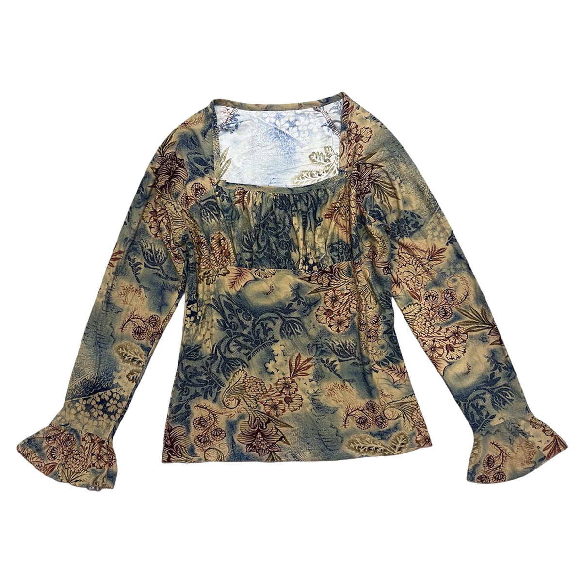 Floral Square Neck Long Sleeves Top