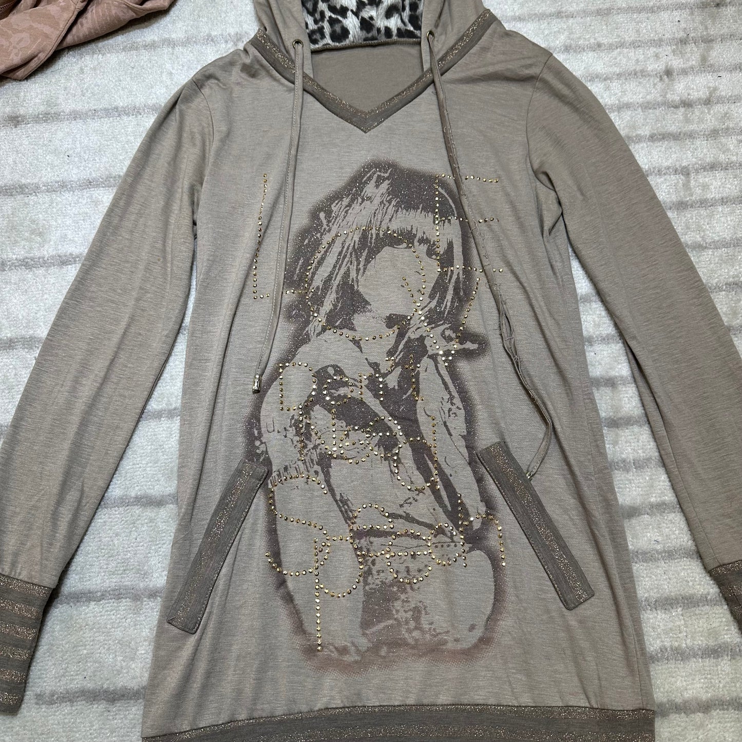 Beaded Graphic Hoodies Dress