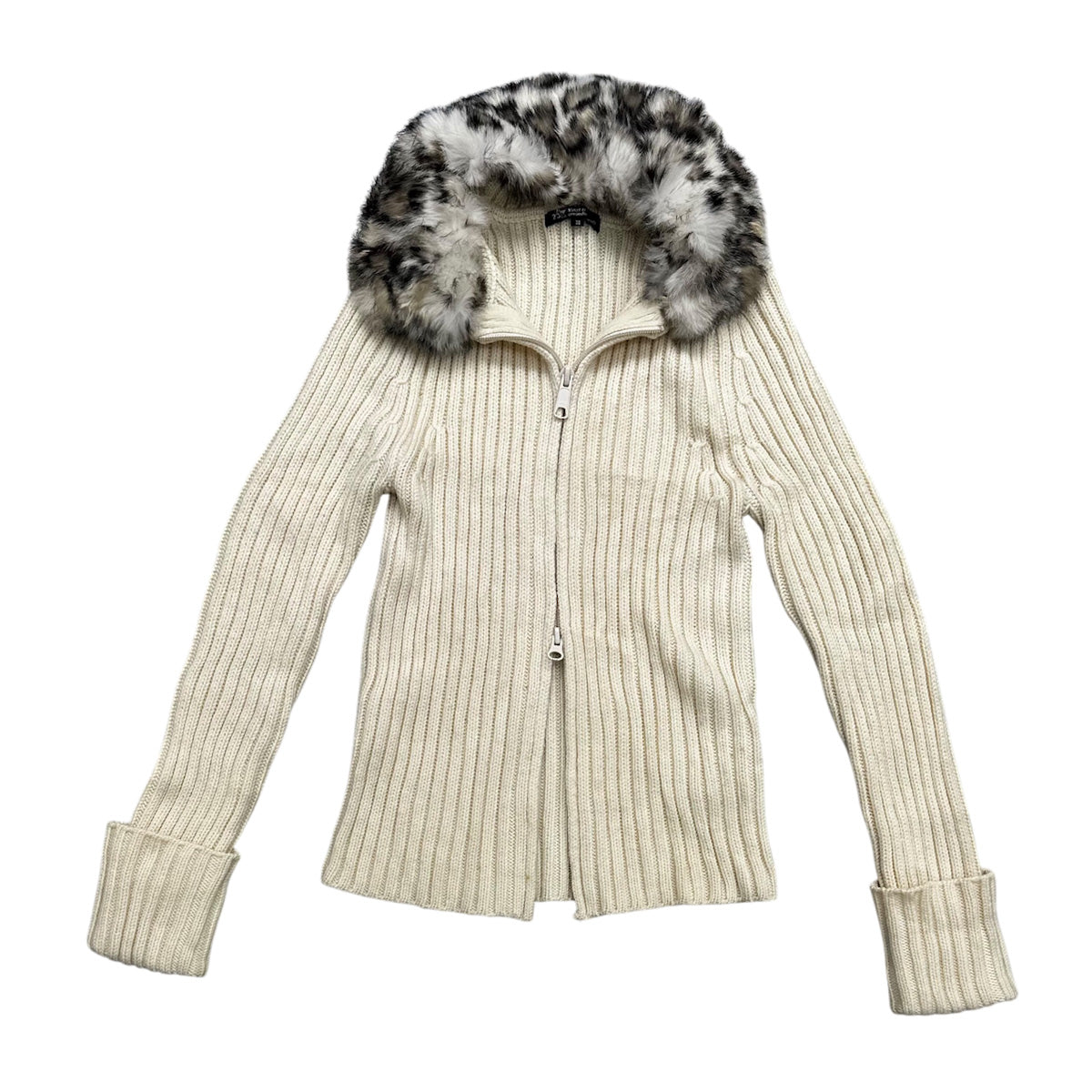 Removable Fur Collar Zip Up Knit Cardigan