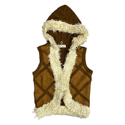 Fur Trim Suede Knit Vest Outer