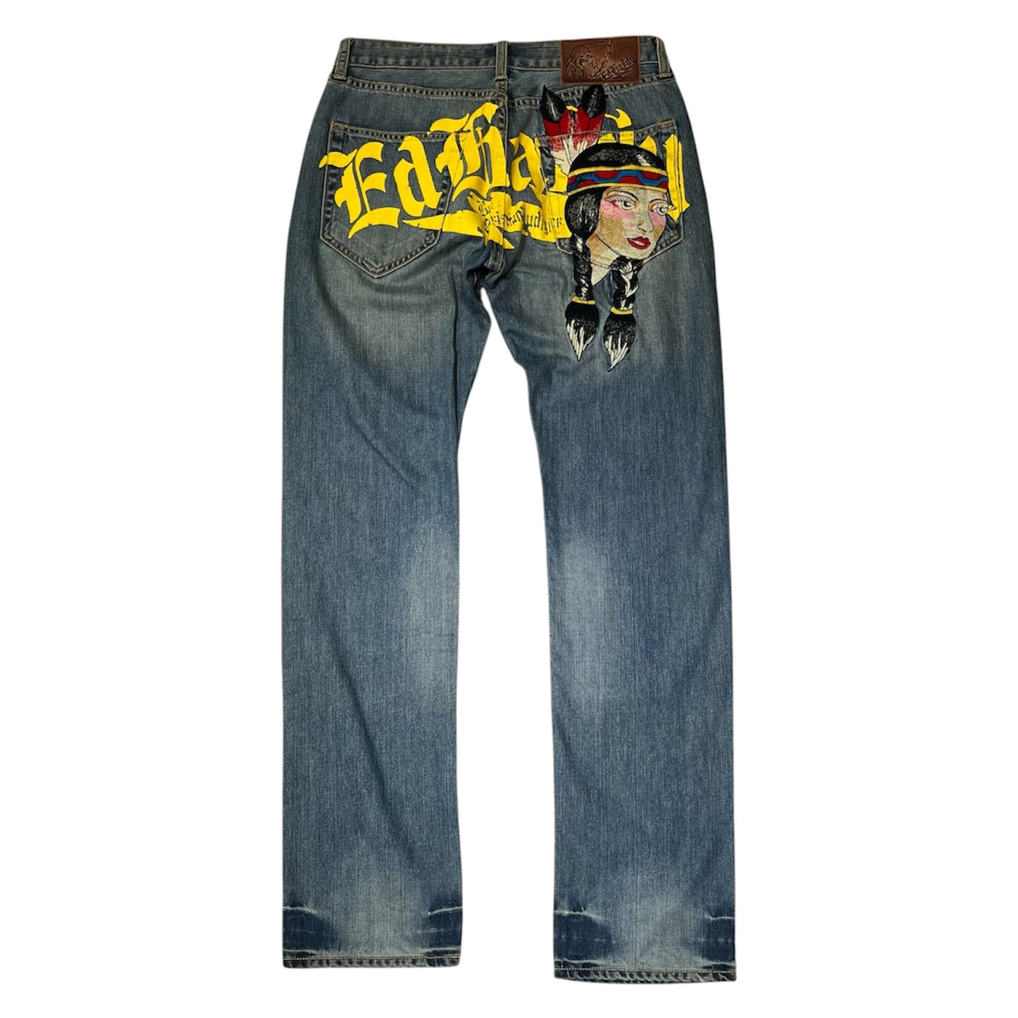 Ed Hardy 00s Native American Maiden Embroidered Straight Jeans