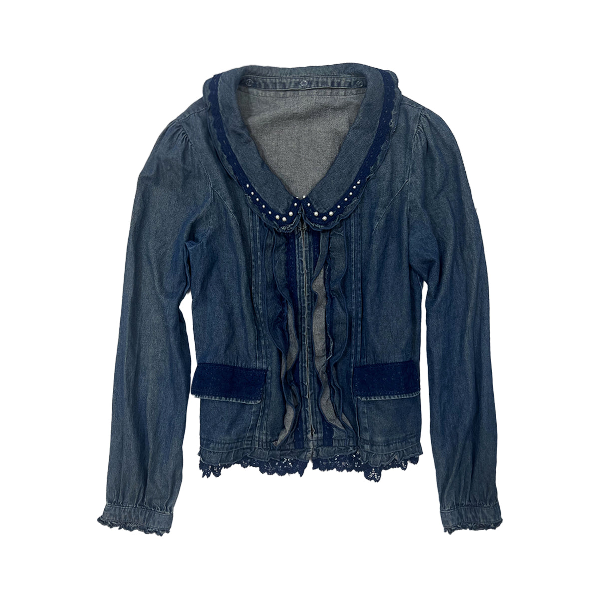 Pearl Ruffle Denim Blazer