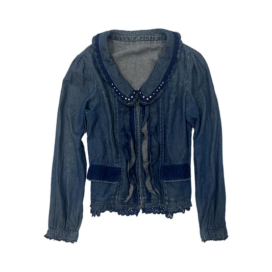 Pearl Ruffle Denim Blazer