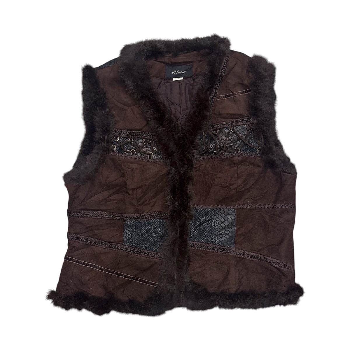 Fur Trim Patched Vest Cardigan