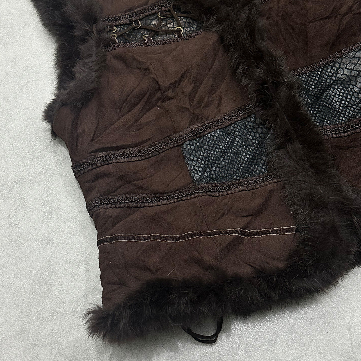 Fur Trim Patched Vest Cardigan