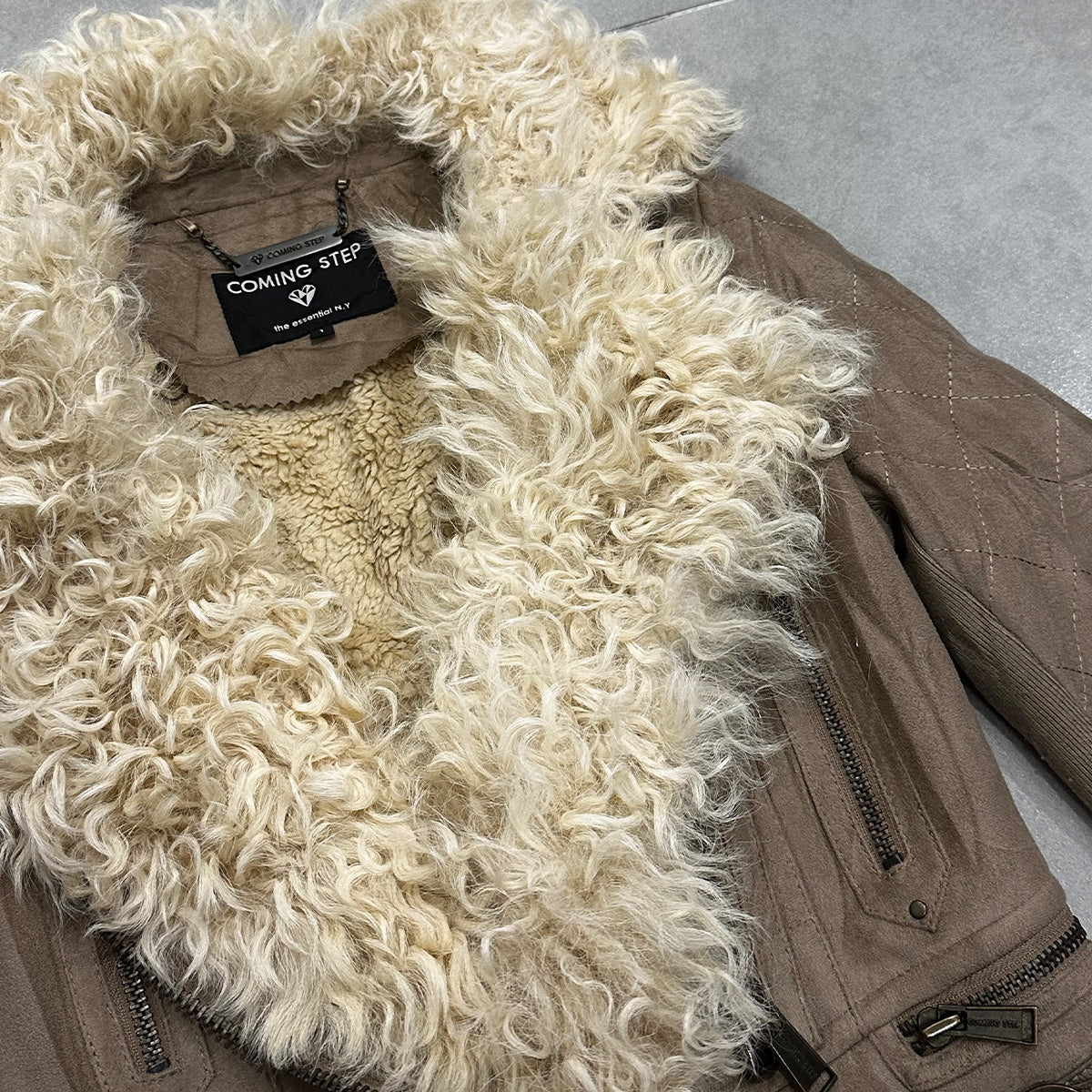 Zip up Fur Collar Suede Jacket