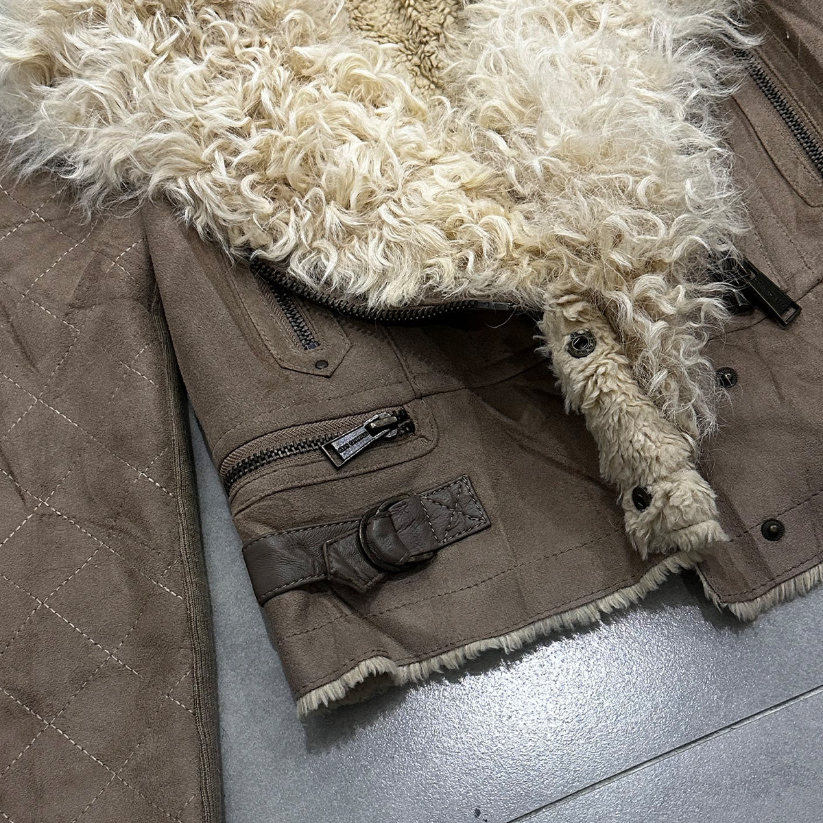 Zip up Fur Collar Suede Jacket