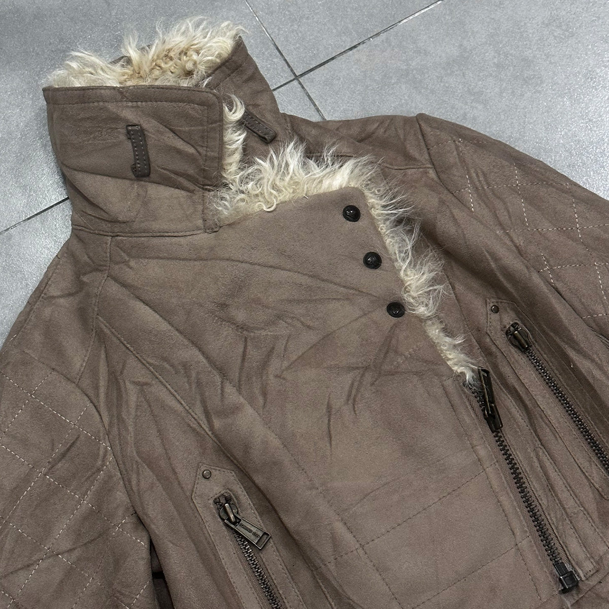 Zip up Fur Collar Suede Jacket