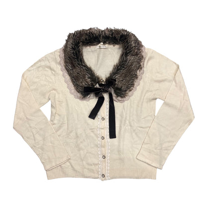 Axes Femme Removable Lace Trim Fur Collar Knit Cardigan