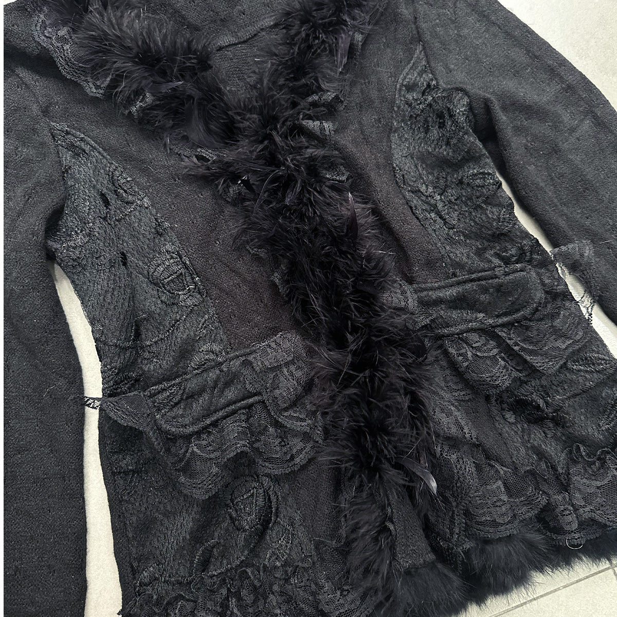 Fur Lace Trim Knit Cardigan