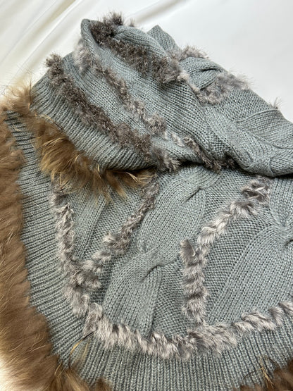 Fur Trim Knit Cloak Hoodies