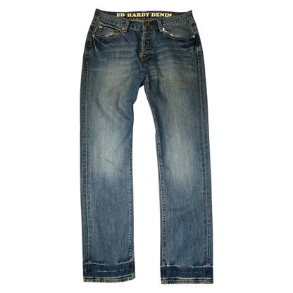Ed Hardy 00s Native American Maiden Embroidered Straight Jeans
