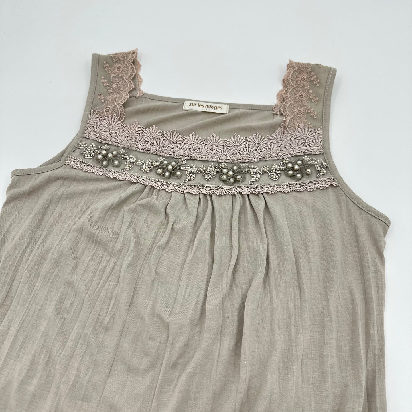 Beaded Lace Trim Tank Top