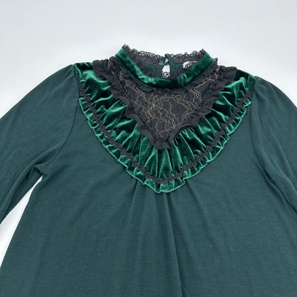 Axes Femme Emerald Velvet Lace Tunic Blouse