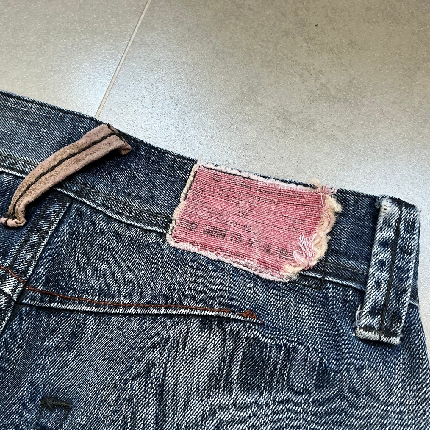 TOUCH Jeansmith Distressed Denim 9/10 Length Pants with 3D Pocket & Red Waistband