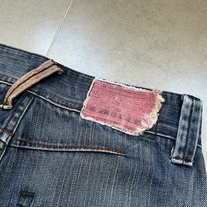 TOUCH Jeansmith Distressed Denim 9/10 Length Pants with 3D Pocket & Red Waistband