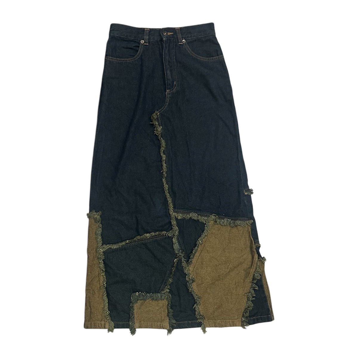 Patched Denim Maxi Skirt