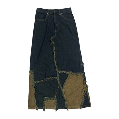 Patched Denim Maxi Skirt