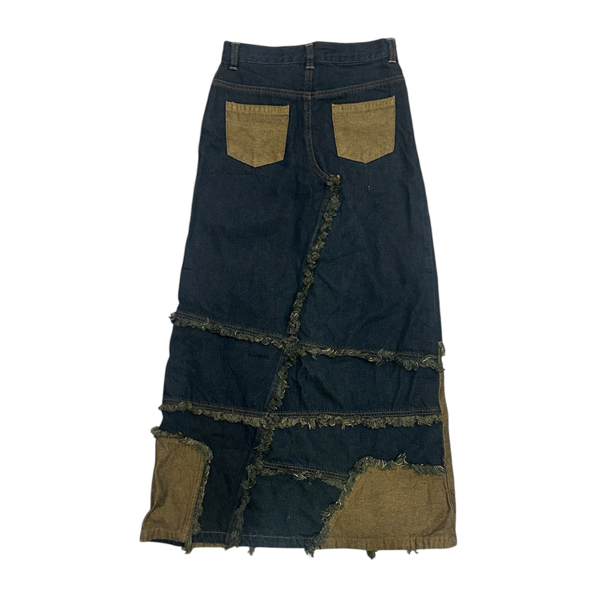 Patched Denim Maxi Skirt
