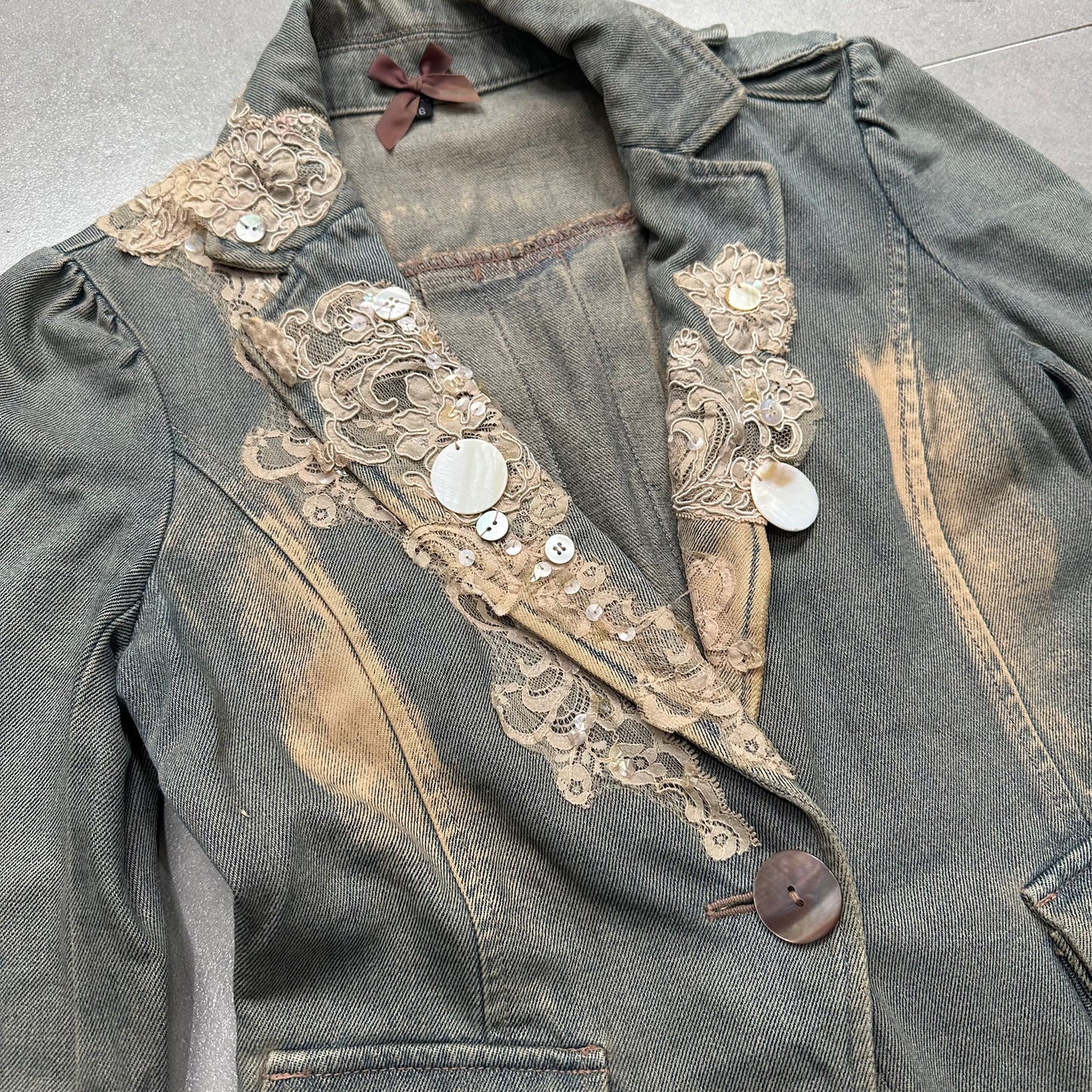 Lace Splicing Denim Blazer
