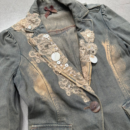Lace Splicing Denim Blazer