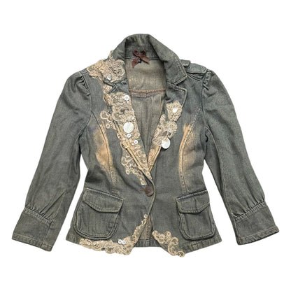 Lace Splicing Denim Blazer