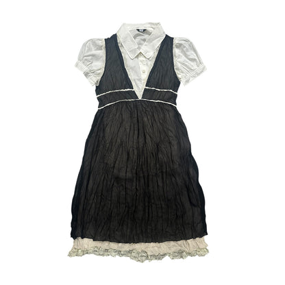 Set: Puff Sleeves Shirt + Lace Trim Vest Dress
