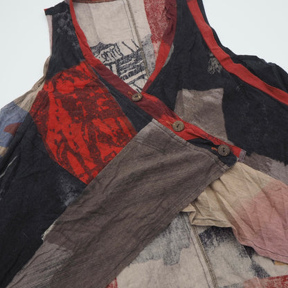 Patched Button Up Asymmetrical Tank