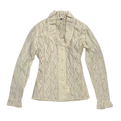 Ruffle Collar Sheer Lace Long Sleeves Shirt