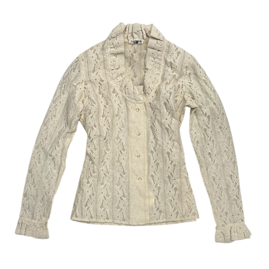 Ruffle Collar Sheer Lace Long Sleeves Shirt