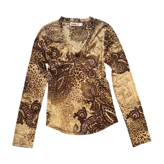 Leopard Print V-neck Mesh Top